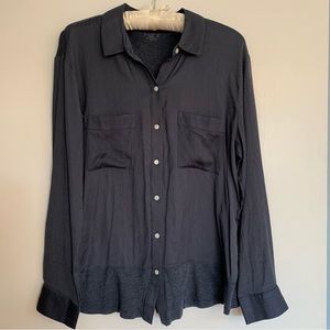 EUC LOFT blue button-down mixed media top excellent business casual
